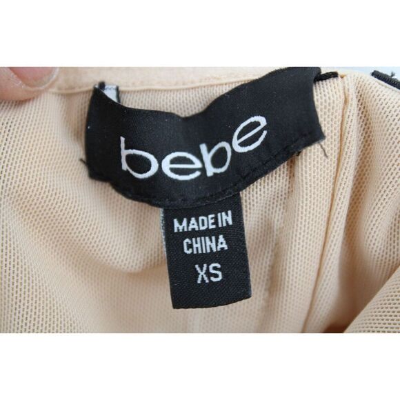 BEBE UPTOWN STRAPLESS DRAMATIC BODYCON MINI DRESS SIZE XS GOLD MSRP $149 NWT - Picture 6 of 9